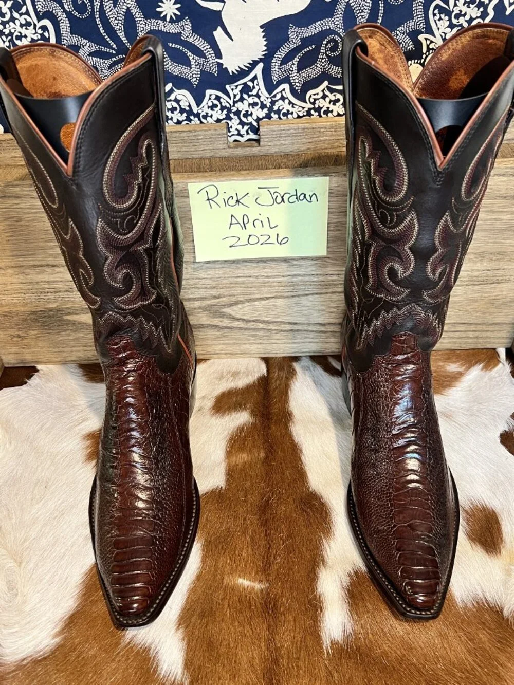[SOLD] Lucchese Exotic Ostrich Leg Cowboy Boots in Men's Size 9D - Picture 2 of 9
